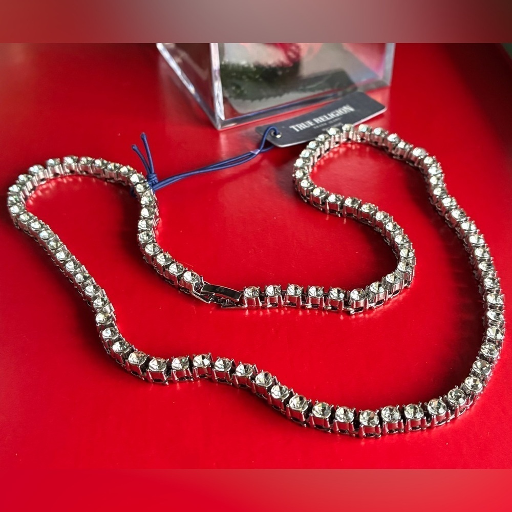True Religion Silver Rhinestone Tennis Necklace - Picture 2 of 7